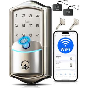 Veise VE027 Built-in Wi-Fi Smart Lock, Fingerprint Keyless Entry Front Door Lock, App Remote & Voice Control, No Hub Needed, Touchscreen Keypad Deadbolt, IP65 Waterproof, BHMA Grade 3, Satin Nickel