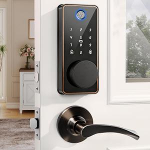 Keyless Entry Door Lock with 2 Lever Handles, Electronic Keypad Deadbolt, Auto & One Touch Lock,Smart Locks for Front Door, Easy Installation, App Control, Oil Rubbed Bronze
