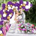 Purple Gold and White Balloon Arch Kit, Different sizes Purple White Balloons Metallic Gold Balloons for Girls Women Birthday Baby Bridal Shower Wedding Graduation Party Decorations
