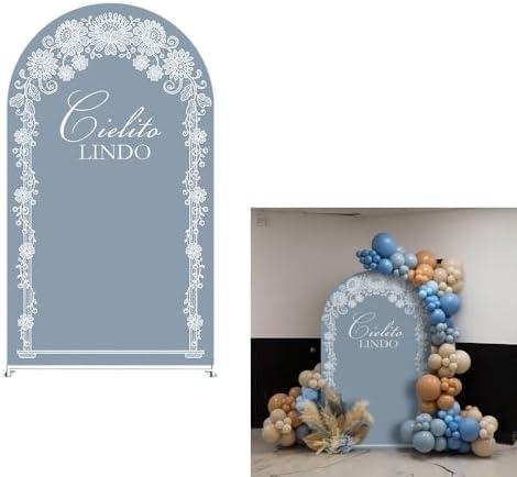 Arch Backdrop Cover Dusty Blue Mexican Fiesta Baptism Baby Shower Double-Sided Chiara Arch Spandex Fabric Cover for Wedding Parties Decorations (2.6x6ft Cover,g4044)
