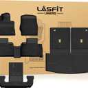LASFIT Floor Mats & Cargo with Backrest Mat for Ford Explorer 2022-2025 6 Passenger, Custom Fit All Weather Protector TPE Easy Clean Floor Liners, 5pcs Full Set Black