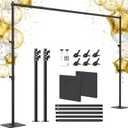 Backdrop Stand 10x10 ft Adjustable Photo Backdrop Stand Kit, Heavy Duty Pipe and Drape Photography Background Support with Flat Metal Base for Wedding, Party, Video Studio, Birthday, Black