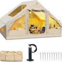 Inflatable Tent for Camping 4-6 Person, Blow Up Glamping Tents with Pump, Quick Setup Cabin Air House with Panoramic Skylight and Front Canopy, Waterproof Oxford Family Outdoor Shelter, Beige
