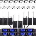 Wireless Microphone System UHF 8 Channel Lavalier Mic Bodypacks Lapel Mic 8 Headsets for Karaoke System Church Speaking Conference Meeting Classroom Wedding Party Meeting School