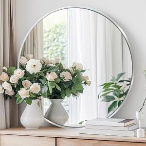 Round Mirror 30 inch Silver, Circle Mirror, Brushed Nickel, Chrome