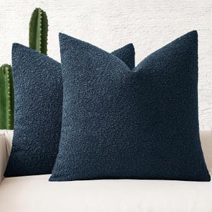 MIULEE 18x18 Inch Decorative Pillow Covers for Couch Bed Set of 2 Textured Boucle Neutral Throw Pillows Navy Blue Accent Solid Cushion Pillowcase Cozy Soft Chair Sofa Livingroom Home Decor 
