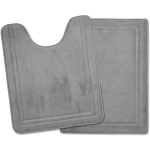 PAGGED Grey Bathroom Rug Set of 2 Memory Foam Bath Mat and U-Shaped Contour Toilet Rug Non Slip Washable Floor Mats Soft Absorbent Plush Microfiber Shower Tub Bathmat Gray,24"x17"+24"x20"