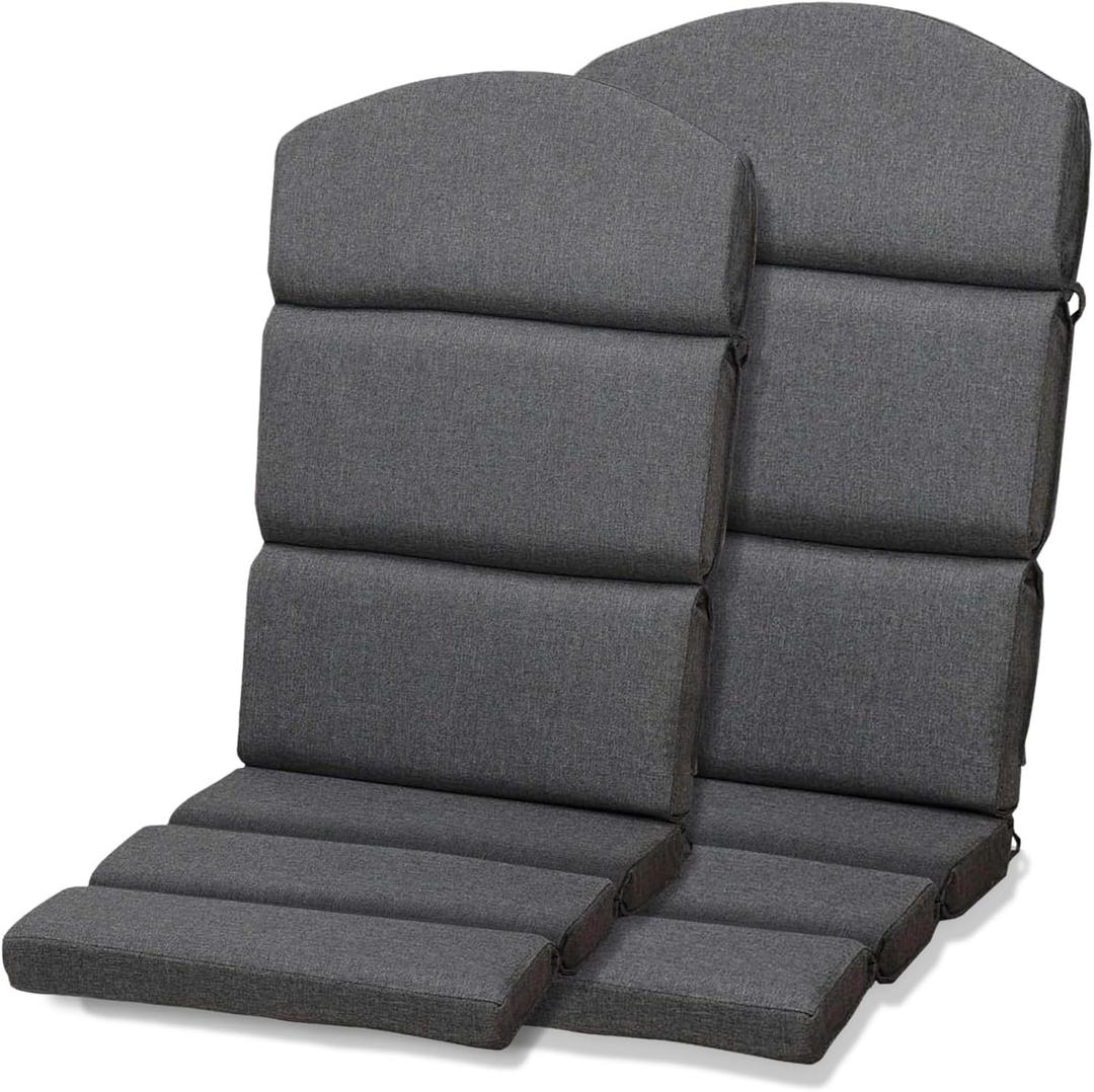 BPS 52x20 Inch Outdoor Adirondack Chair Cushion Set of 2, Fade-Resistant and Water-Resistant Olefin Fabric Patio Chair Cushions with Straps for Outdoor/Indoor Dining Chairs, Rocking Chairs (Charcoal)