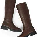 Knee High Boots for Women Round Toe Women's Fashion Tall Riding Boots Chunky Platform Long Flat Boot with Side Zipper Low Heel Block Fall Boot (6, Brown Pu)