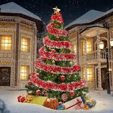 150Ft Christmas Garland - Xmas Tree Decorations, Christmas Tinsel Decorations for Indoor&Outdoor Home Decor, Christmas Metallic Twist Garland Ceiling Hanging Decorations for New Year(Red