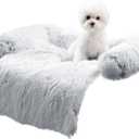 HACHIKITTY Calming Pet Sofa Bed Mat, Washable Plush Couch Cover for Dogs & Cats, Furniture Protector with Anti-Slip Bottom (30"x 27"x 6", Gray)