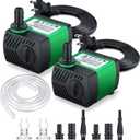 CWKJ 2 Pack 80GPH (4W 300L/H) Submersible Water Pump with 4.9ft Tubing (1/3-Inch ID), 3 Nozzles for Aquarium, Pond, Fish Tank, Hydroponics