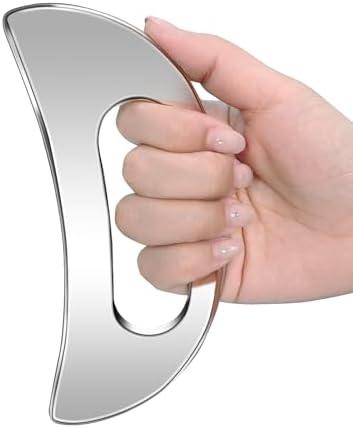 Gua Sha Massage Tool with Handle (Stainless Steel) ，Body Muscle Massage Scraper Tools，Larger Fascia Guasha Scraping Metal Tool for Back Neck Face Leg