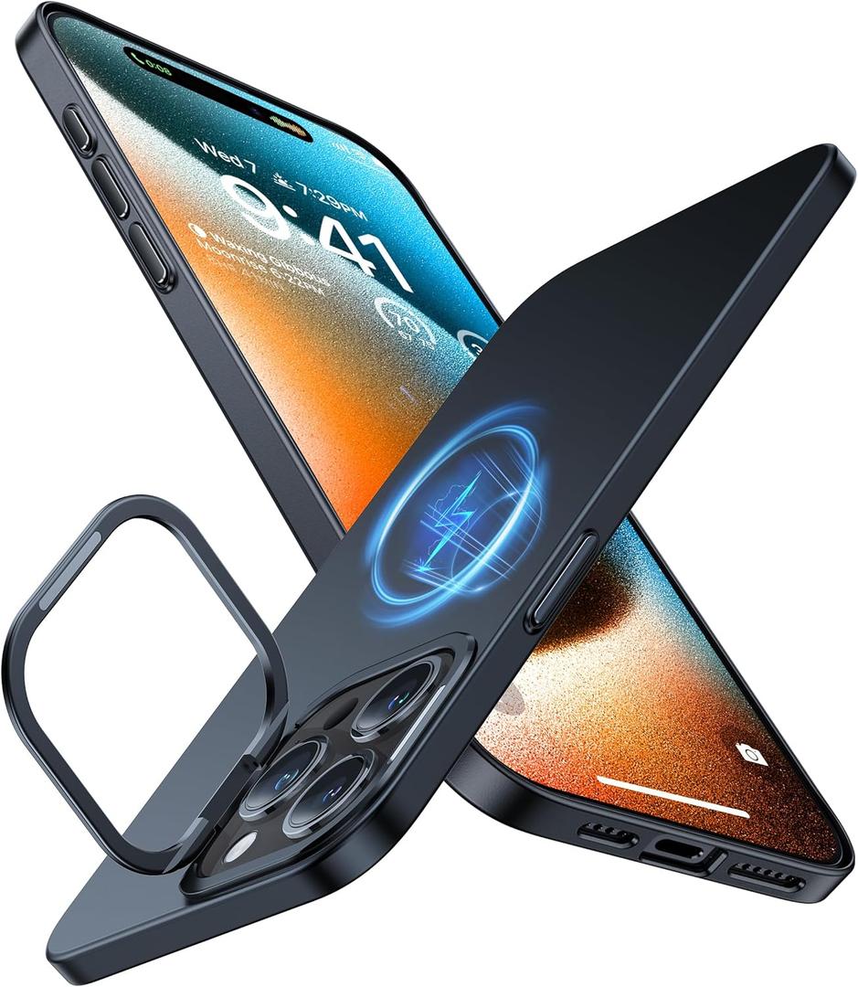 TORRAS Slim Fit Magnetic Stand for iPhone 15 Pro Case, Fit for MagSafe, Camera Kickstand, Ultra Thin AntiScratch Slim Protective Matte Case for iPhone 15 Pro Phone Case 6.1'', Black Titanium