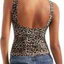 SUUKSESS Women Padded Open Back Boat Neck Tank Tops Double Lined Basic Shirts (Small, Cheetah Print)