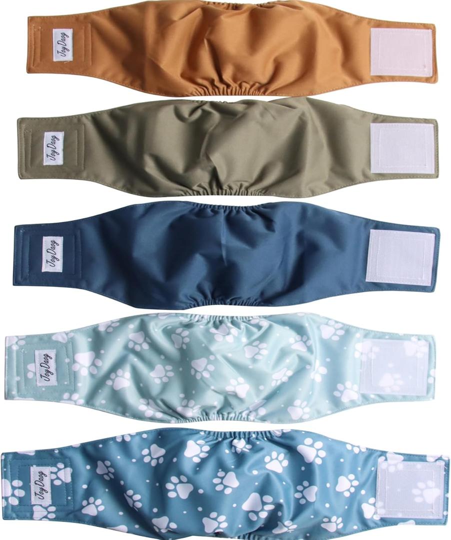 JoyDaog Reusable Dog Belly Bands for Male Dogs Diapers, 5 Pack Premium Washable Dog Diapers Male Puppy Nappies Wrap, M
