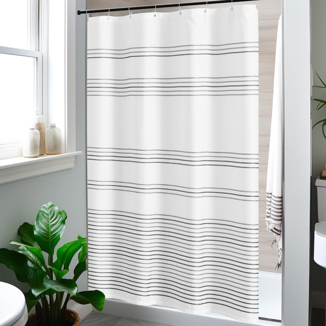 jinchan Small Stall Shower Curtain 48x72 inches Grey and White Modern Farmhouse Striped Waterproof Fabric Shower Curtains for Bathroom with 7 Hooks Machine Washable