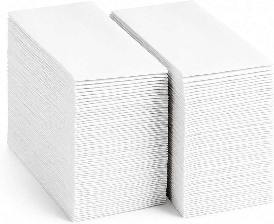 100-Pack Linen-Feel Guest Towels, 12" x 17" Cloth-Like White Paper