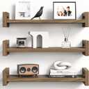 Upgraded Floating Shelves for Wall, Set of 3 Solid Wood Wall Mounted Shelves, 16" Rustic Walnut Display Shelf for Bedroom, Living Room, Bathroom, and Kitchen Decor - Heavy-Duty & Natural Pine