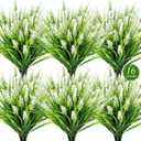 16 Bundles Artificial Plants Outdoor, UV Resistant Fake Lavender & Monkey Grass, Realistic Plastic Faux Plants for Balcony, Patio, Porch Greenery Decor, Planter Filler(White)