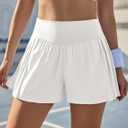 Fisoew Womens Workout Gym Shorts Elastic High Waisted Pleated Lightweight Active Running Shorts (White)
