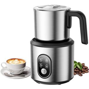 Milk Frother and Steamer with Heating Function - 4-in-1 Automatic Hot & Cold Milk Frother and Warmer, 24Oz/700ML Detachable Stainless Steel Jug with Transparent Lid