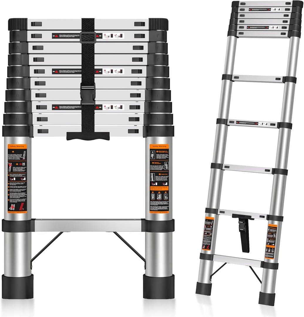 Telescoping Ladder 10.5 FT Stainless Steel Extension Ladder, Collapsible Telescopic Rv Ladders Extendable Telescope Folding Compact Adjustable Portable Ladders for Home Roof, 330lbs Max Capacity