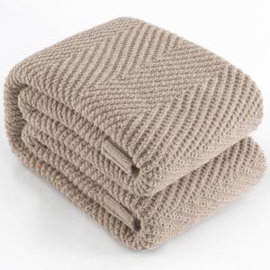 Knitted Throw Blanket 50"X60", Taupe Knit Throws for Bed, Super Soft Boho Chevron Blankets for Couch Sofa Chair Room Decor, Textured Decorative Farmhouse Cozy Lightweight