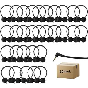 30 Pack Bulk Headphones for Kids Students School Classroom Adjustable with 3.5 mm Jack for Library Children Adults(005 Black Headphones)