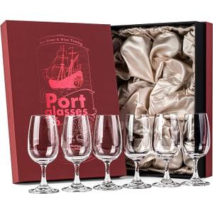 GLASSIQUE CADEAU Port and Dessert Wine, Sherry, Cordial, Aperitif Tasting Glasses | Set of 6 Small Crystal 7 oz Sippers | Mini Short Stem Nosing Taster Copitas
