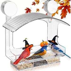 Gbekery Window Bird Feeder with Strong Adhesive Suction Cups, Clear Bird Feeders for Window Viewing, Acrylic Window Bird Houses for Viewing Inside, Suction Bird Window Feeder for Cats