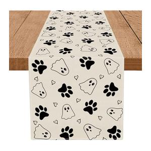 QIONG MENG Summer Table Runner Sun Dog Paw Heart Summer Decorations Kitchen Dining Table Home Decor 13x108 Inch