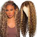 PYY Deep Wave Lace Front Wigs Human Hair Highlight Ombre Deep Wave Wig 13x4 HD Transparent Lace Front Pre-Plucked with Baby Hair 4/27 Colored Wig For Black Women 26 Inch