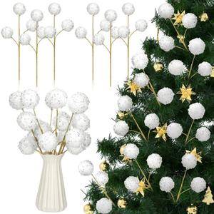 Norme 6 Pcs 15.8" Christmas Glitter Ball Tree Picks Christmas Ball Decorations Artificial Berry Stems Branches for Filler Vase Home Xmas Tree Party Holiday Decor (White)