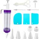 15 Pcs Cake Decorating Baking Syringe Tool Kit, Cupcake Filling Injector with Icing Nozzles Cream Scrapers Nozzle Brush Flower Nail Lifter Scissors Pastry Frosting Gun Piping Kit for Cookies