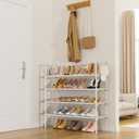 LANTEFUL 4 Tier Shoe Rack for Closet Shoe Organizer with 5 Hooks, Long Shoe Shelf Storage for Shoe and Boot Stackable Free Standing Shoe Rack for Entryway, Garage, Small Spaces, Dorm, White