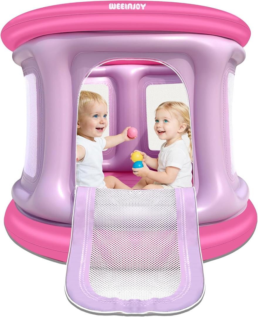 Bounce House,Ball Pit for Toddlers, Inflatable Bouncy House with Pump,Indoor&Outdoor Baby Bouncer with Safety Net,30 Pit Ball,Mini Bubble Bounce House for 2 Toddlers 1-3