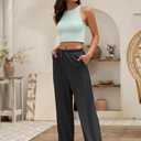 keriffe Women's Wide Leg Casual Palazzo Pants High Waist Summer Flowy Beach Pants Dress Trousers with Pocekts (Black, XL)