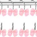 12 Pink Bow Resin Shower Curtain Hooks - Cute Bathroom Decor for Girls, Princesses and Glam Style