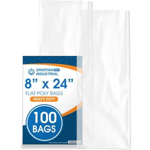 Spartan Industrial - 8 X 24 (100 Count) 2 Mil Heavy Duty Flat Open End Clear Plastic Poly Bags - For Packaging Vases, Tools, Posters (Bags DO NOT Have Seal & DO NOT Have Prints)