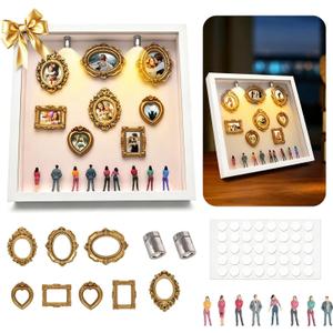 New DIY Mini Gold Grames Silhouette Box, Upgrade Shadow Box Frame Kit with Gold Miniature Museum & Figurines, Celebrate Your Unique Memories in Style, for Anniversary, Wedding, Birthday & Home Decor