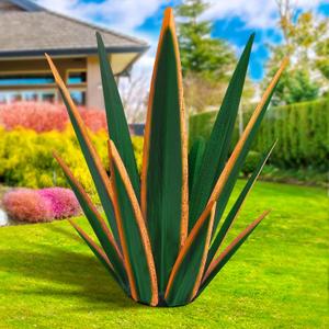 KODIBO Large Tequila Rustic Sculpture, Rustic Metal Plants for Outdoor Patio Yard, Home Decor Hand Painted Agave Garden Statue, Outdoor Lawn Ornaments Yard Stakes (Dark Green - L), 23.6 inches x 3.9 inches x 23.6 inches