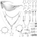 Y2K Accessories Set Y2k Star Sunglasses Silver Necklace Earrings Hair Clips Gothic Punk Style