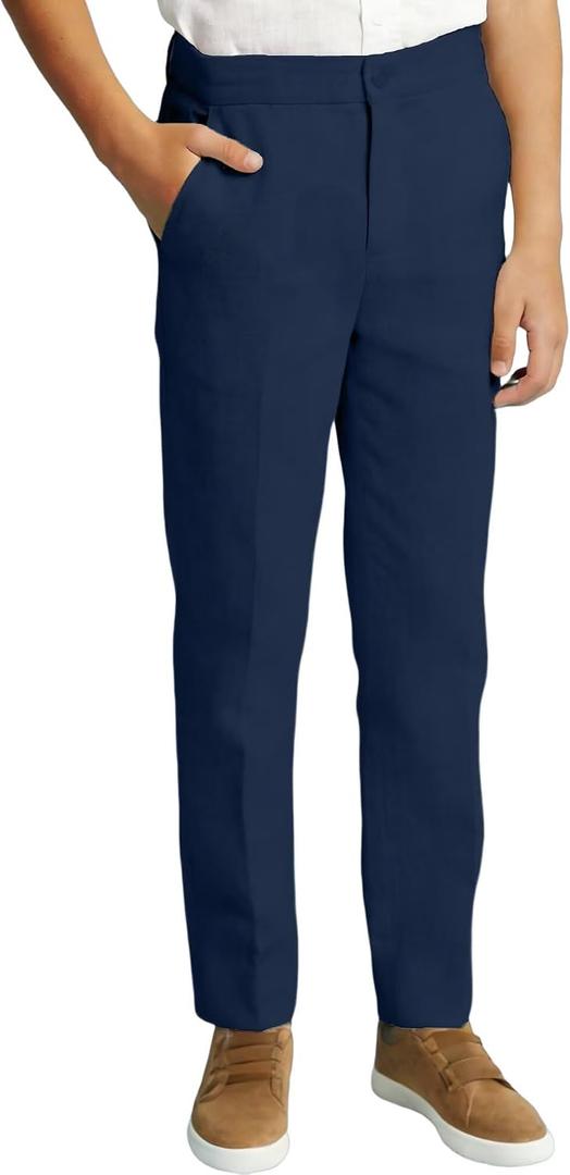 Boys Linen Suits Pants Kids Lightweight Flat Front Dress Pants for Toddler Boy Teens Formal School Uniform Trousers 5T
