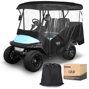 10L0L 4 Passenger Golf Cart Enclosure - 86" Roof Fit, Universal Golf Cart Cover for Yamaha Club Car EZGO,Waterproof 600D Rain Cover,Transparent Tail Light Panel,Foldable Door,4-Sided Clear Windows (black)