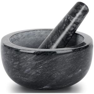 Tera Marble Mortar and Pestle Set Large Solid Stone Grinder Spice Herb Grinder Pill Crusher (Black, Diameter 5.5") Missing One Detail