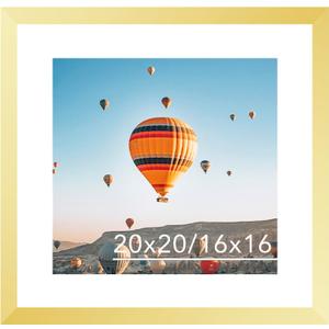 JCJMY 20x20 Picture Frame Gold with 16x16 Mat, Display Photo 16x16 with Mat or 20 x 20 Without Mat, Wall Hanging Large 20x20 Poster Frame with Shatter Resistant Plexiglass,Gold
