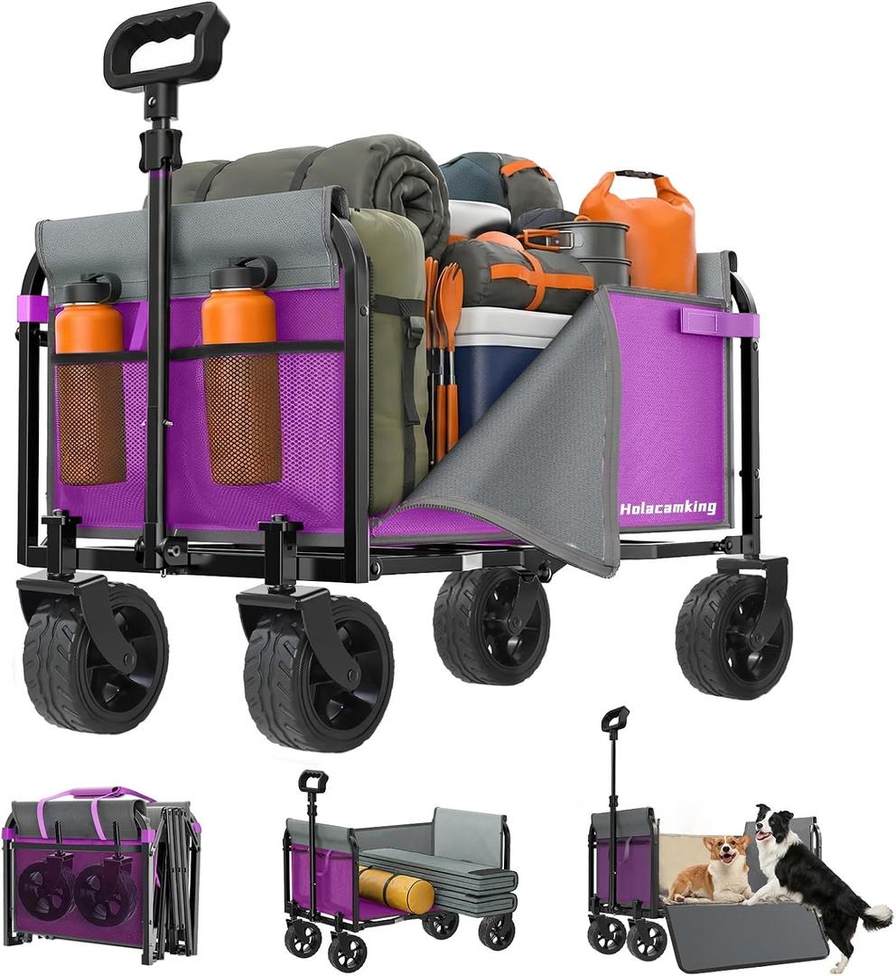 Portable Collapsible Wagon, Foldable Cart with Removable Side, 29"D x 18"W x 40"H
