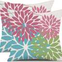 DFXSZ Outdoor Throw Pillow Covers 16x16 Inch Set of 2 Waterproof Spring Summer Geometric Elegant Pink Blue Green Outdoor Easter Pillow Covers for Patio Furniture Garden Couch 168B16