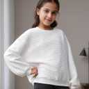 Girl Crewneck Sweatshirt Solid White Long Sleeve Tops Casual Shirts Fall Winter Clothes for 11 Y